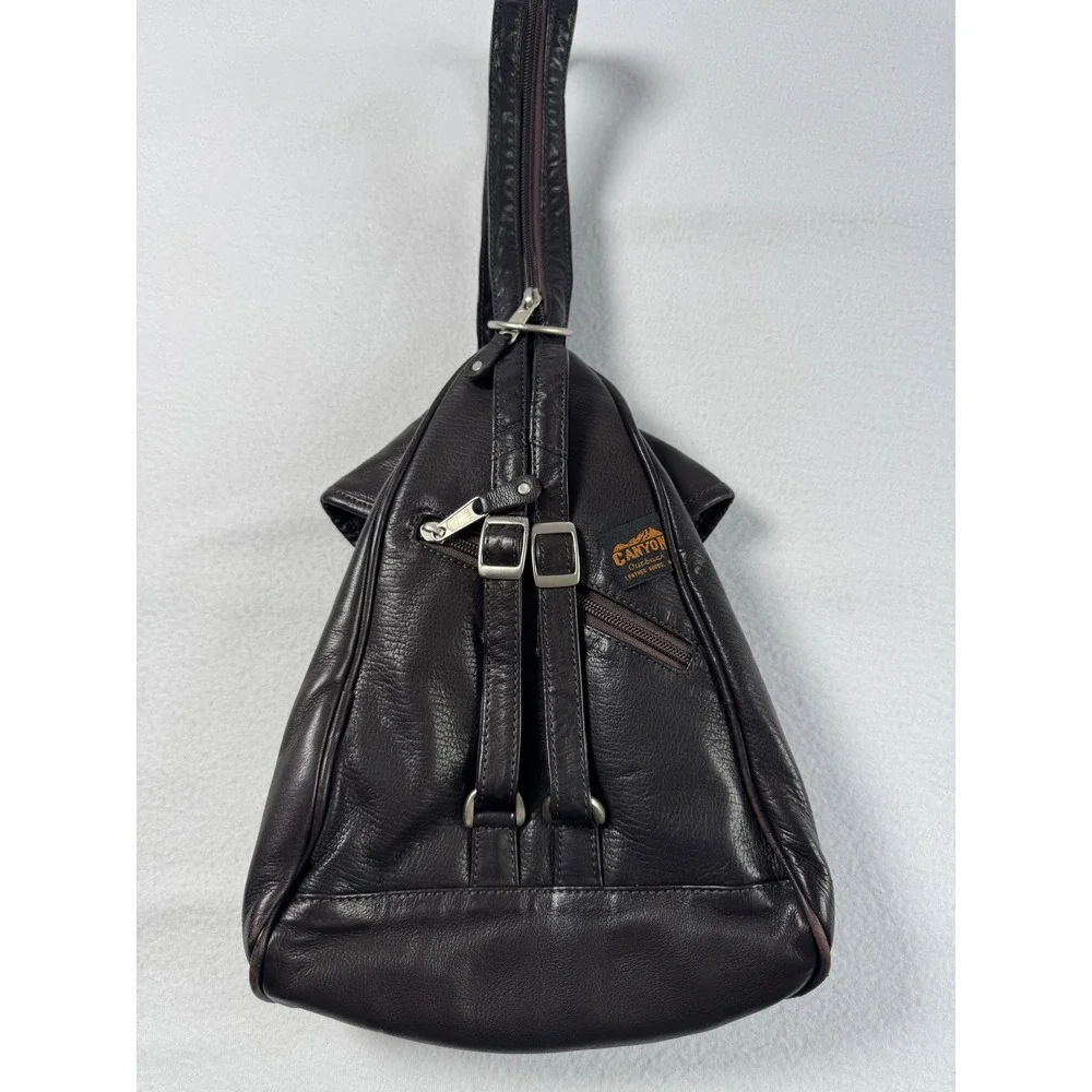 Western Boho Canyon Outback Unisex Sling Backpack Brown Leather Convertible